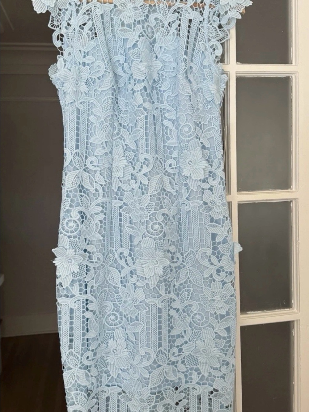 Eliza J Powder Blue Floral Lace Midi Dress